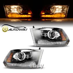 LED DRL Headlights For 2009-2018 Dodge Ram 1500 2500 3500 Black Clear Projectors