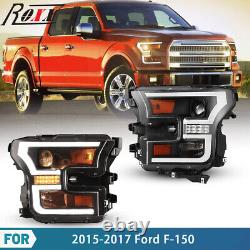 LED DRL Headlights For 2015-2017 Ford F-150 F150 Black Housing Projector Lamps