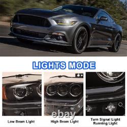 LED DRL Headlights For 2015-2017 Ford Mustang Sequential Projector Headlamp Pair