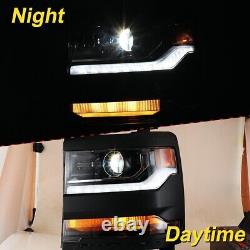 LED DRL Headlights Front Lamps For 2016 2017 2018 2019 Chevy Silverado 1500 Pair