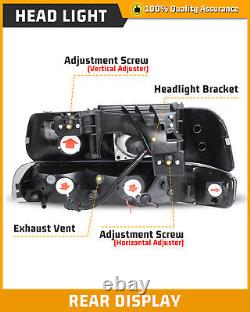 LED DRL Headlights Lamps + Black Tail Lights Pair for 1999-2002 Chevy Silverado