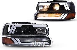 LED DRL Peojector Headlights For 99-02 Chevy Silverado 1500/2500 00-06 Suburban