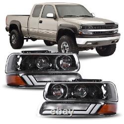 LED DRL Peojector Headlights For 99-02 Chevy Silverado 1500/2500 00-06 Suburban