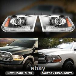 LED DRL Projector Headlights For 2009-2018 Dodge Ram 1500 2500 3500 Black Clear