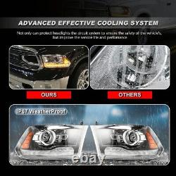 LED DRL Projector Headlights For 2009-2018 Dodge Ram 1500 2500 3500 Black Clear