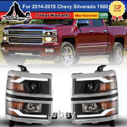 LED DRL Projector Headlights For 2014-2015 Chevy Silverado 1500 Head Light PAIR