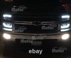 LED DRL Projector Headlights For 2014-2015 Chevy Silverado 1500 Head Light PAIR