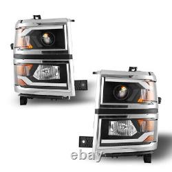 LED DRL Projector Headlights For 2014-2015 Chevy Silverado 1500 Head Light PAIR