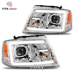 LED DRL Tube Projector Headlights For 2004-2008 Ford F-150 F150 Pickup Headlamps