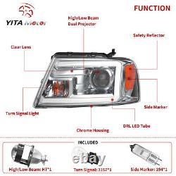 LED DRL Tube Projector Headlights For 2004-2008 Ford F-150 F150 Pickup Headlamps