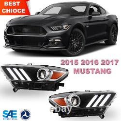 LED Headlights For 2015 2016 2017 Ford Mustang HID/Xenon Projector DRL Lamps Set