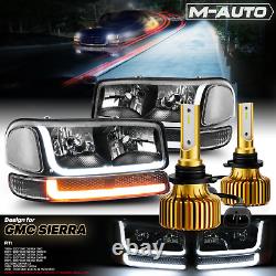 LED LIGHT BARBlack Headlight+Switchback Bumper 6500K Bulb for 1999-2006 Sierra