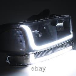 LED LIGHT BARBlack Headlight+Switchback Bumper 6500K Bulb for 1999-2006 Sierra