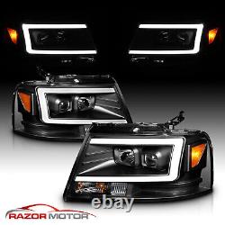 LED Light Bar 2004-2008 Ford F150 Black Housing Projector Headlights LED