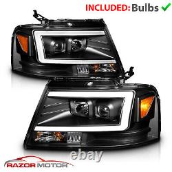 LED Light Bar 2004-2008 Ford F150 Black Housing Projector Headlights LED