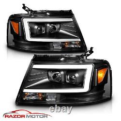 LED Light Bar 2004-2008 Ford F150 Black Housing Projector Headlights LED