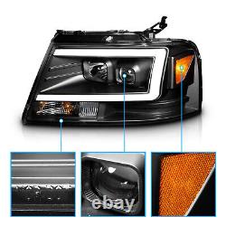 LED Light Bar 2004-2008 Ford F150 Black Housing Projector Headlights LED