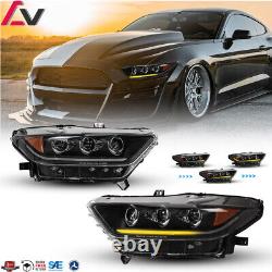 LED Sequential Headlights For 2015 16 2017 Ford Mustang GT Projector Signal Lamp