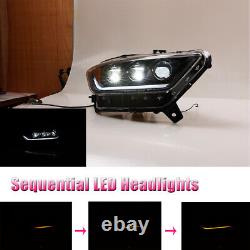 LED Sequential Headlights For 2015 16 2017 Ford Mustang GT Projector Signal Lamp