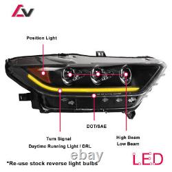 LED Sequential Headlights For 2015 16 2017 Ford Mustang GT Projector Signal Lamp