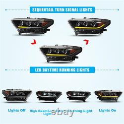 LED Sequential Headlights For 2015 16 2017 Ford Mustang GT Signal Lamp Projector