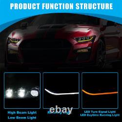 LED Sequential Headlights For 2015 16 2017 Ford Mustang GT Signal Lamp Projector