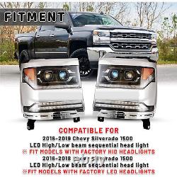 LED Sequential Headlights For 2016 17 18 Chevy Silverado 1500 Projector Lamps