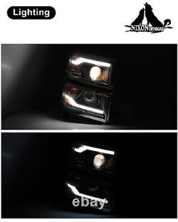 LED Strip DRL Chrome Projector Headlights Pair for 2014-15 Chevy Silverado 1500