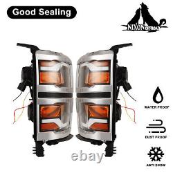 LED Strip DRL Chrome Projector Headlights Pair for 2014-15 Chevy Silverado 1500