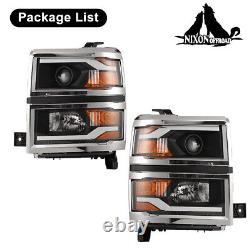 LED Strip DRL Chrome Projector Headlights Pair for 2014-15 Chevy Silverado 1500