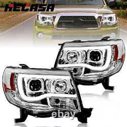 LED Tube DRL Halo Projector Headlights LH+RH For 2005-2011 Toyota Tacoma 05-11