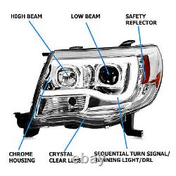 LED Tube DRL Halo Projector Headlights LH+RH For 2005-2011 Toyota Tacoma 05-11