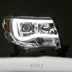 LED Tube DRL Halo Projector Headlights LH+RH For 2005-2011 Toyota Tacoma 05-11