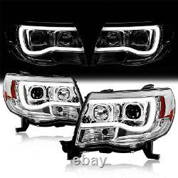 LED Tube DRL Halo Projector Headlights LH+RH For 2005-2011 Toyota Tacoma 05-11