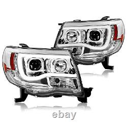 LED Tube DRL Halo Projector Headlights LH+RH For 2005-2011 Toyota Tacoma 05-11