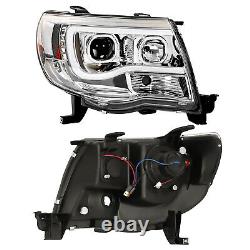 LED Tube DRL Halo Projector Headlights LH+RH For 2005-2011 Toyota Tacoma 05-11