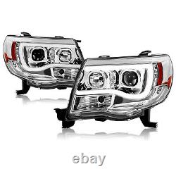 LED Tube DRL Halo Projector Headlights LH+RH For 2005-2011 Toyota Tacoma 05-11