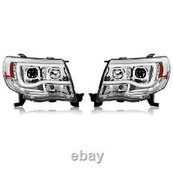 LED Tube DRL Halo Projector Headlights LH+RH For 2005-2011 Toyota Tacoma 05-11