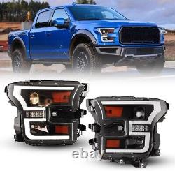 PAIR LED DRL Projector Headlights For 2015 2016 2017 Ford F-150 F150 Headlamps