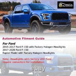 PAIR LED DRL Projector Headlights For 2015 2016 2017 Ford F-150 F150 Headlamps