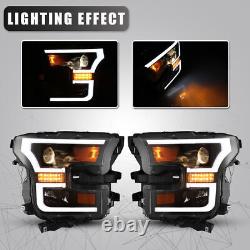 PAIR LED DRL Projector Headlights For 2015 2016 2017 Ford F-150 F150 Headlamps