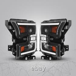 PAIR LED DRL Projector Headlights For 2015 2016 2017 Ford F-150 F150 Headlamps