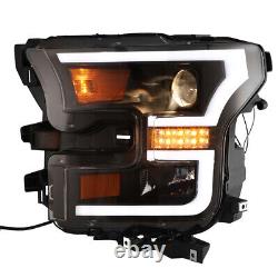 PAIR LED DRL Projector Headlights For 2015 2016 2017 Ford F-150 F150 Headlamps