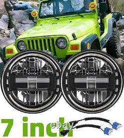 Pair 7'' H4 LED Headlights Projector Hi/Lo Beam DRL For Jeep Wrangler JK LJ TJ