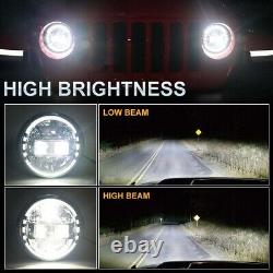 Pair 7'' H4 LED Headlights Projector Hi/Lo Beam DRL For Jeep Wrangler JK LJ TJ