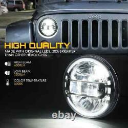 Pair 7'' H4 LED Headlights Projector Hi/Lo Beam DRL For Jeep Wrangler JK LJ TJ