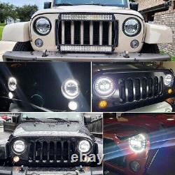 Pair 7'' H4 LED Headlights Projector Hi/Lo Beam DRL For Jeep Wrangler JK LJ TJ