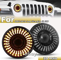 Pair For Jeep Wrangler JK TJ LJ Halo 7'' LED Headlights DRL Lights Combo Kit