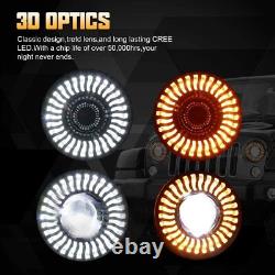 Pair For Jeep Wrangler JK TJ LJ Halo 7'' LED Headlights DRL Lights Combo Kit