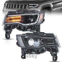 Pair Full LED Headlights For 2014-2022 Jeep Grand Cherokee Blue DRL Startup